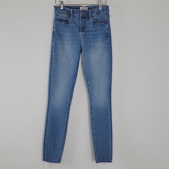 Frame Le High Skinny Raw Edge Blue Denim Jeans in Europa 26 - Picture 2 of 15